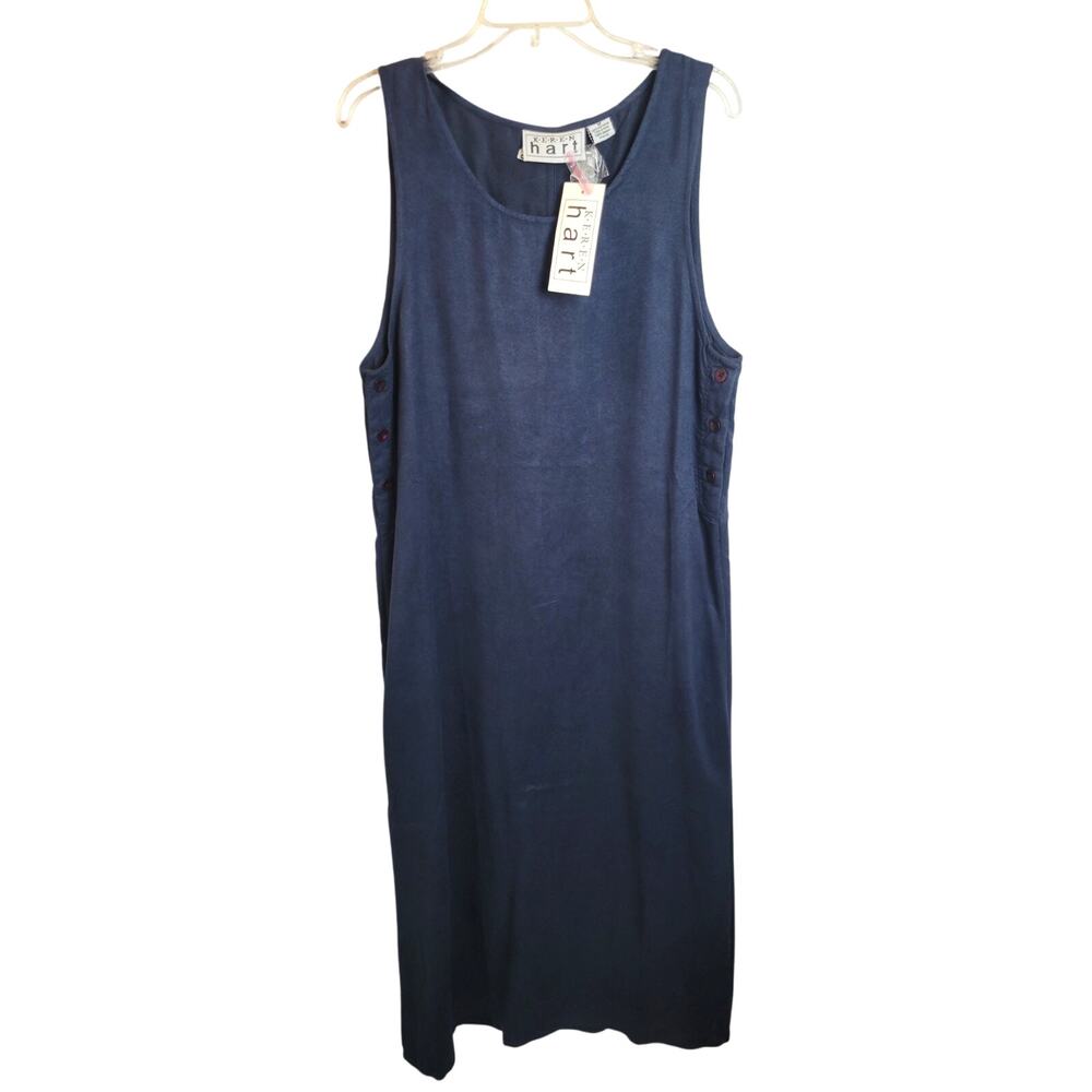 NWT Keren‎ Hart Navy Blue Buttons Sleeveless Tank Maxi Dress Women's Size Medium
